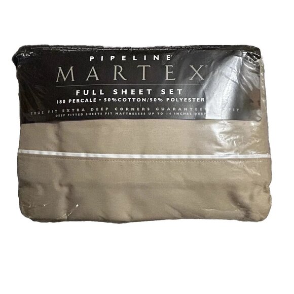 Vintage Martex Pipeline Full Flat Sheet 180 Percale Cotton Blend Khaki Tan - Picture 2 of 5